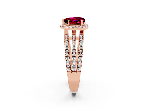 Rose gold Heart Cut Garnet Halo Engagement Ring with Split Shank and Four-Prong Setting_2