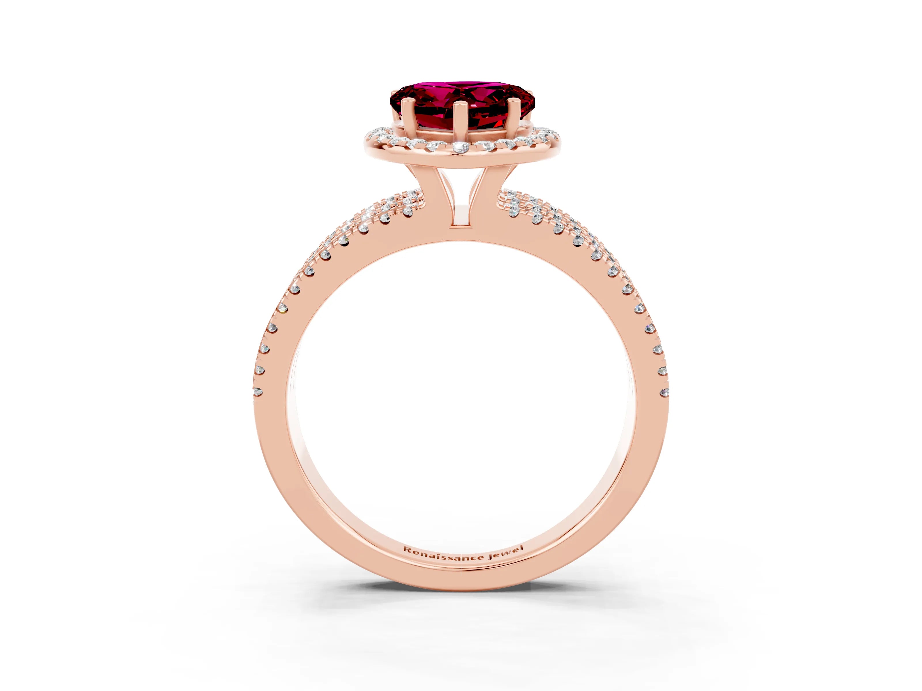 Rose gold Heart Cut Garnet Halo Engagement Ring with Split Shank and Four-Prong Setting_3