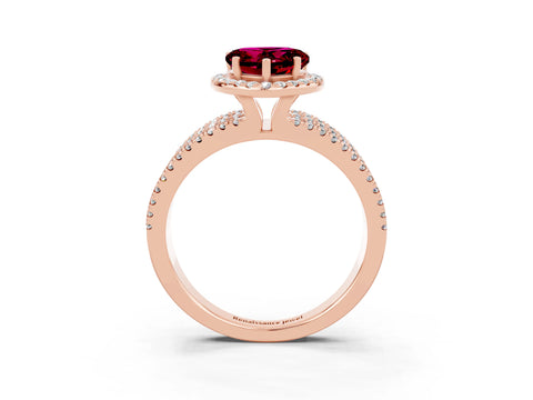 Rose gold Heart Cut Garnet Halo Engagement Ring with Split Shank and Four-Prong Setting_3