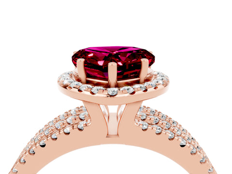 Rose gold Heart Cut Garnet Halo Engagement Ring with Split Shank and Four-Prong Setting_4