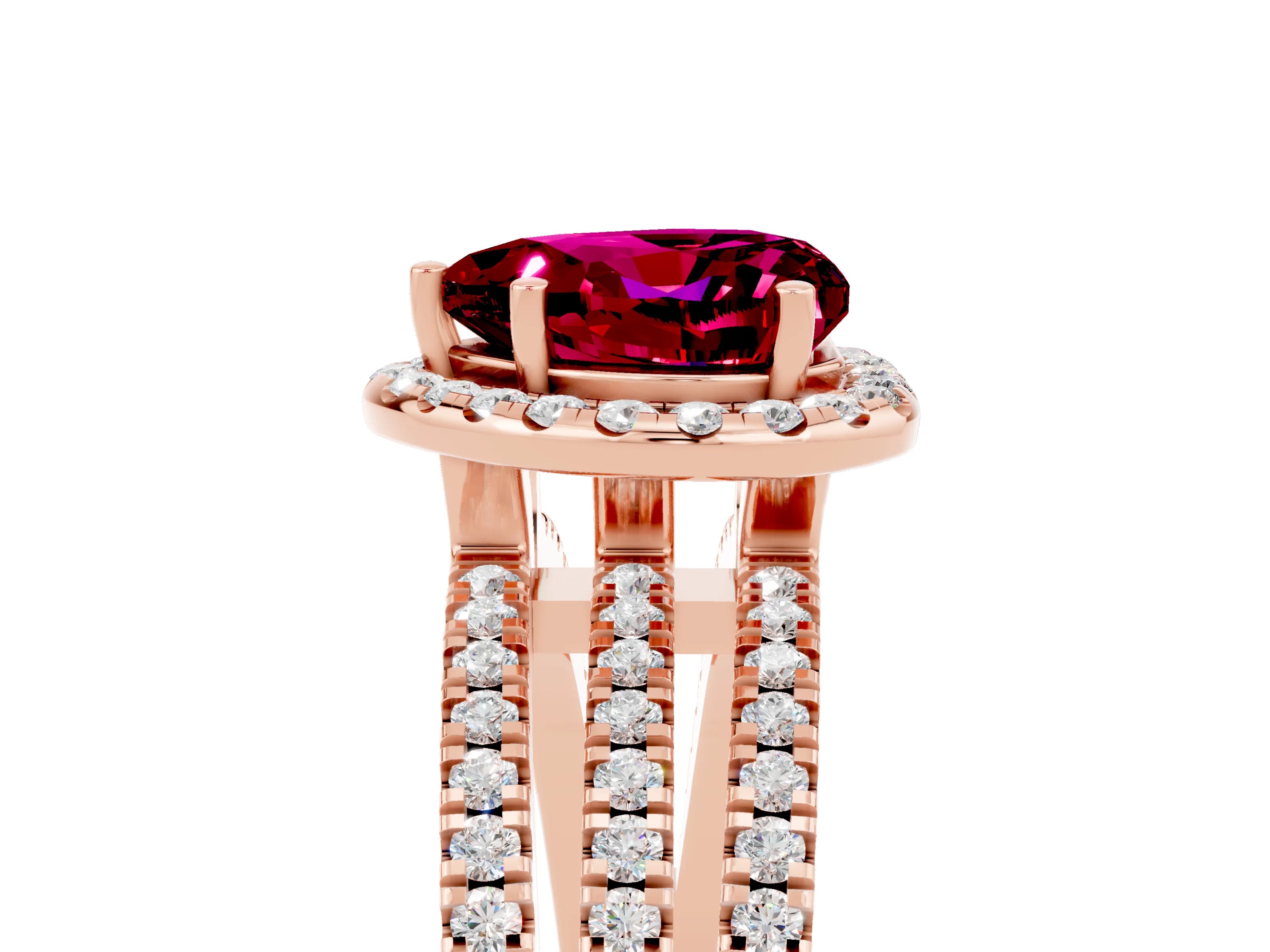 Rose gold Heart Cut Garnet Halo Engagement Ring with Split Shank and Four-Prong Setting_5