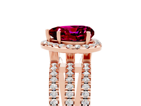 Rose gold Heart Cut Garnet Halo Engagement Ring with Split Shank and Four-Prong Setting_5
