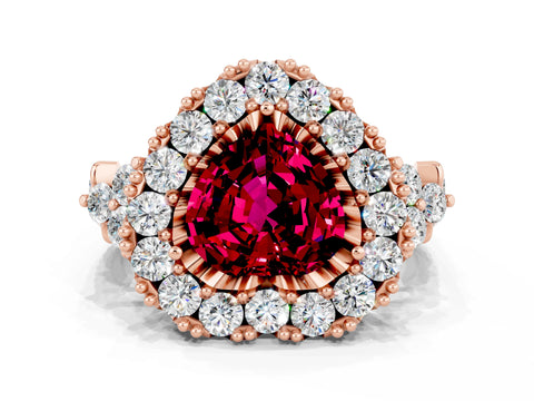 Rose gold Heart Cut Garnet Halo Ring with Pavé Band and Four-Prong Setting_12