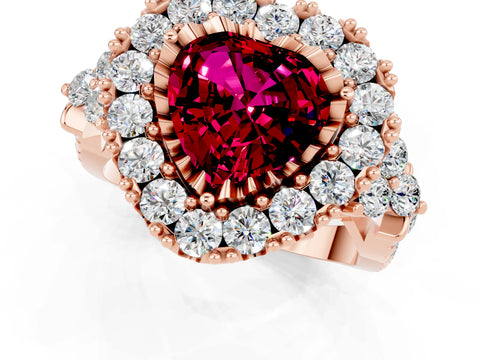 Rose gold Heart Cut Garnet Halo Ring with Pavé Band and Four-Prong Setting_13