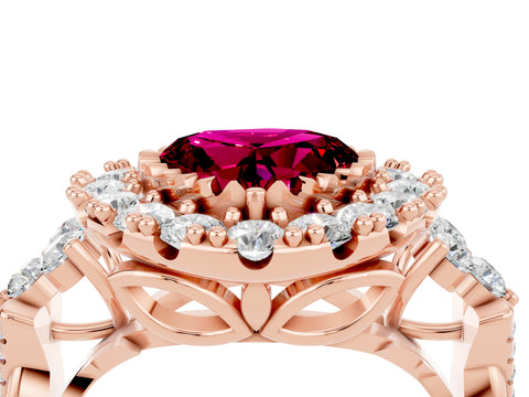 Rose gold Heart Cut Garnet Halo Ring with Pavé Band and Four-Prong Setting_16
