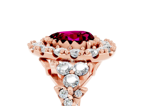 Rose gold Heart Cut Garnet Halo Ring with Pavé Band and Four-Prong Setting_17