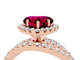 Rose gold Heart Cut Garnet Halo Ring with Round Split Shank and Prong Setting_52