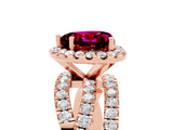 Rose gold Heart Cut Garnet Halo Ring with Round Split Shank and Prong Setting_53