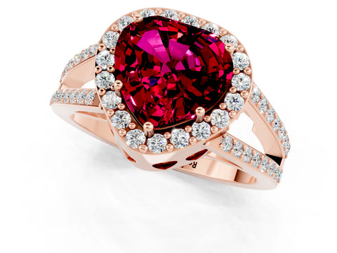 Rose gold Heart Cut Garnet Halo Ring with Split Shank U-Prong Band and Four-Prong Setting_1