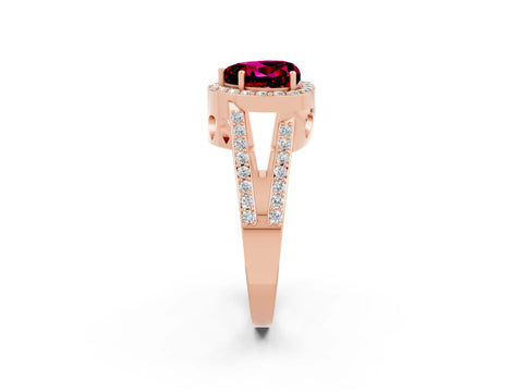 Rose gold Heart Cut Garnet Halo Ring with Split Shank U-Prong Band and Four-Prong Setting_2