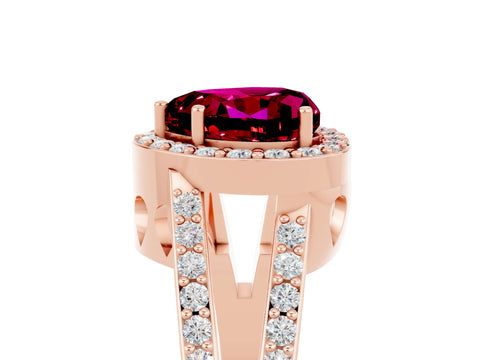 Rose gold Heart Cut Garnet Halo Ring with Split Shank U-Prong Band and Four-Prong Setting_5