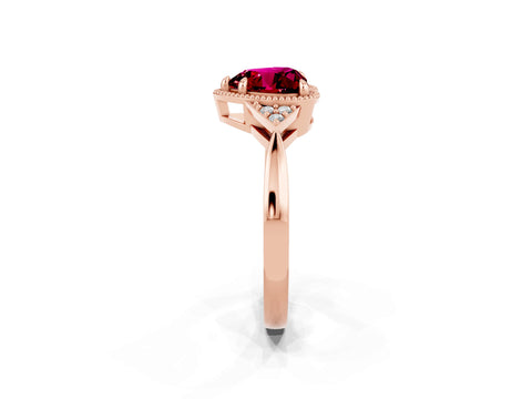 Rose gold Heart Cut Garnet Halo Ring with Tapered Band and Four-Prong Setting_2