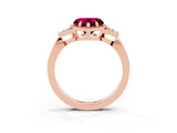 Rose gold Heart Cut Garnet Halo Ring with Tapered Band and Four-Prong Setting_3