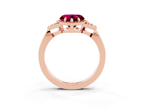 Rose gold Heart Cut Garnet Halo Ring with Tapered Band and Four-Prong Setting_3