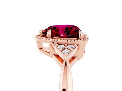 Rose gold Heart Cut Garnet Halo Ring with Tapered Band and Four-Prong Setting_5