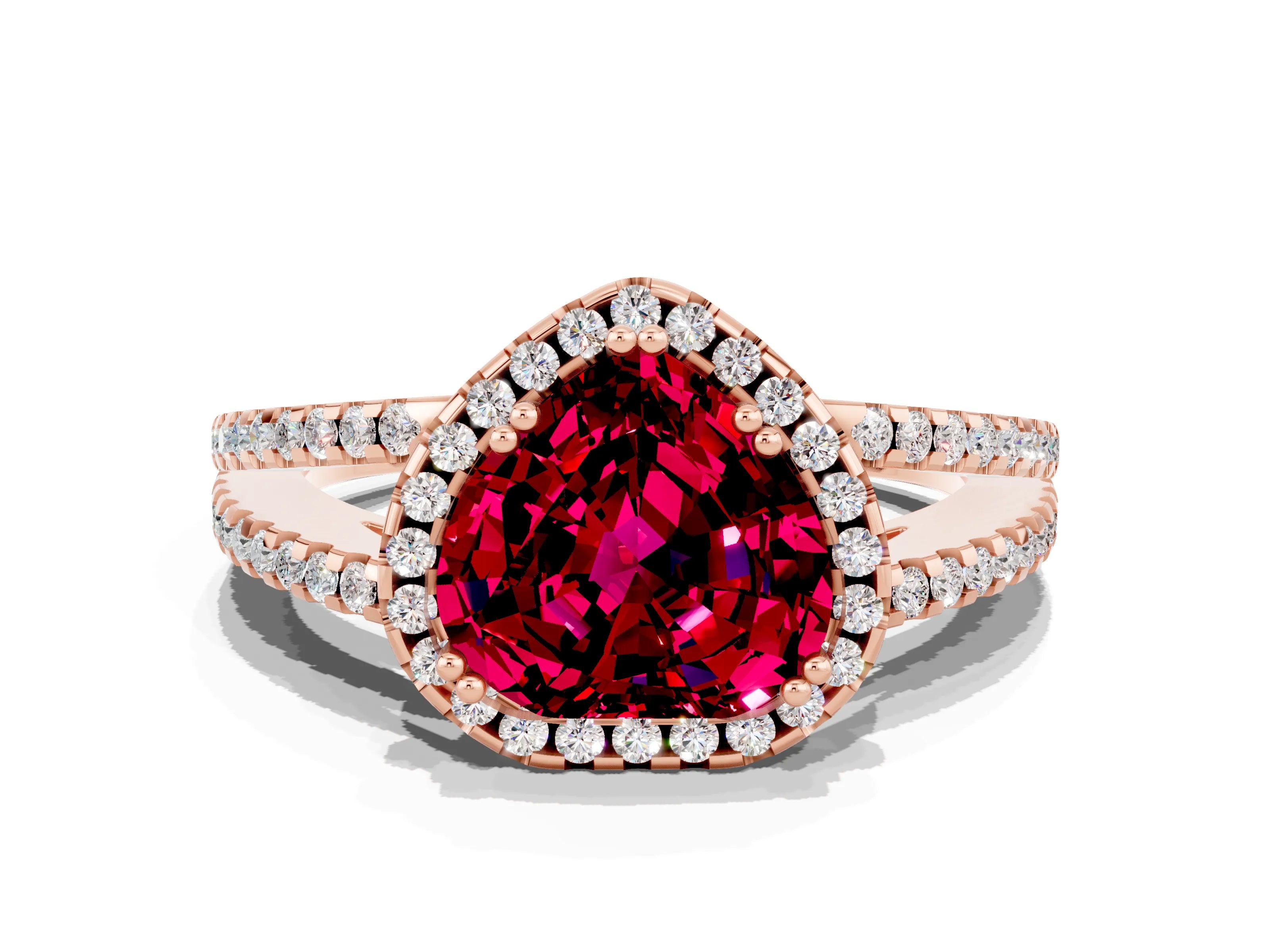 Rose gold Heart Cut Garnet Halo Split Shank Engagement Ring_12