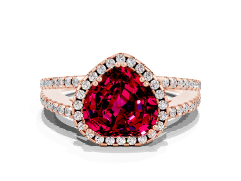 Rose gold Heart Cut Garnet Halo Split Shank Engagement Ring_12