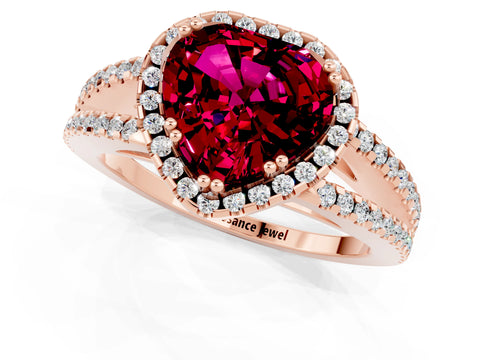 Rose gold Heart Cut Garnet Halo Split Shank Engagement Ring_13