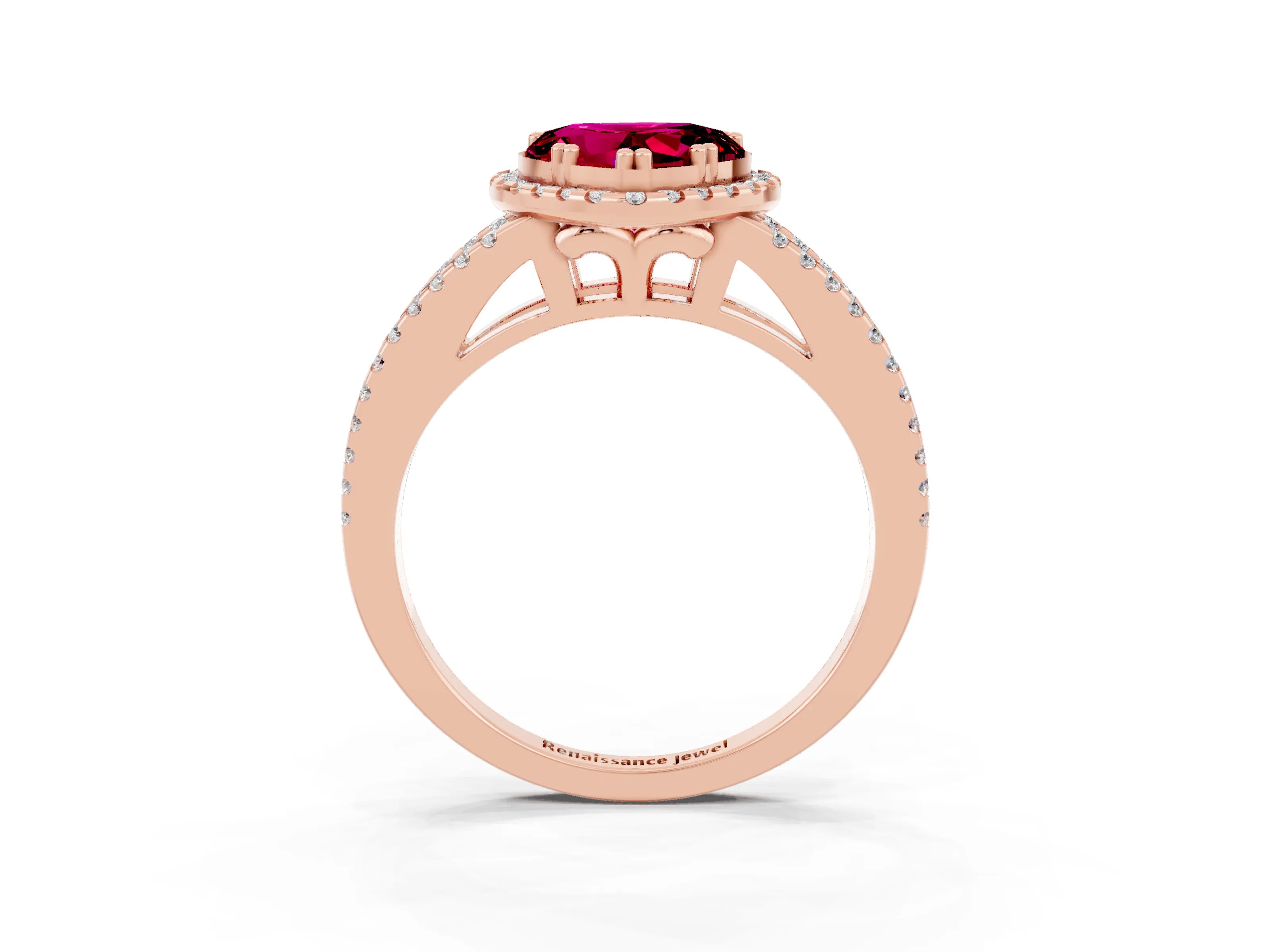 Rose gold Heart Cut Garnet Halo Split Shank Engagement Ring_15