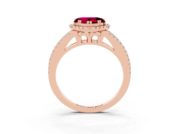 Rose gold Heart Cut Garnet Halo Split Shank Engagement Ring
