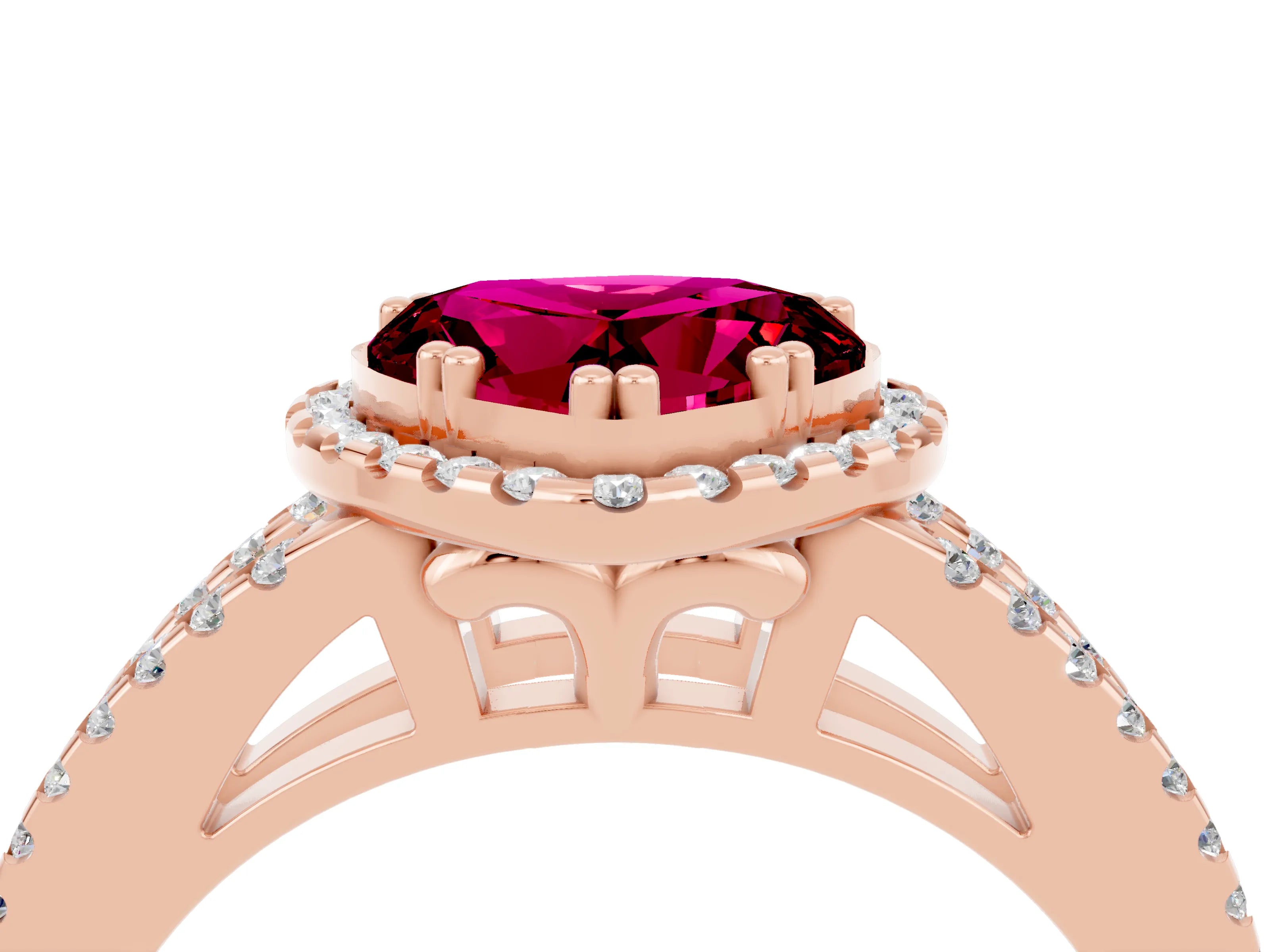 Rose gold Heart Cut Garnet Halo Split Shank Engagement Ring_16