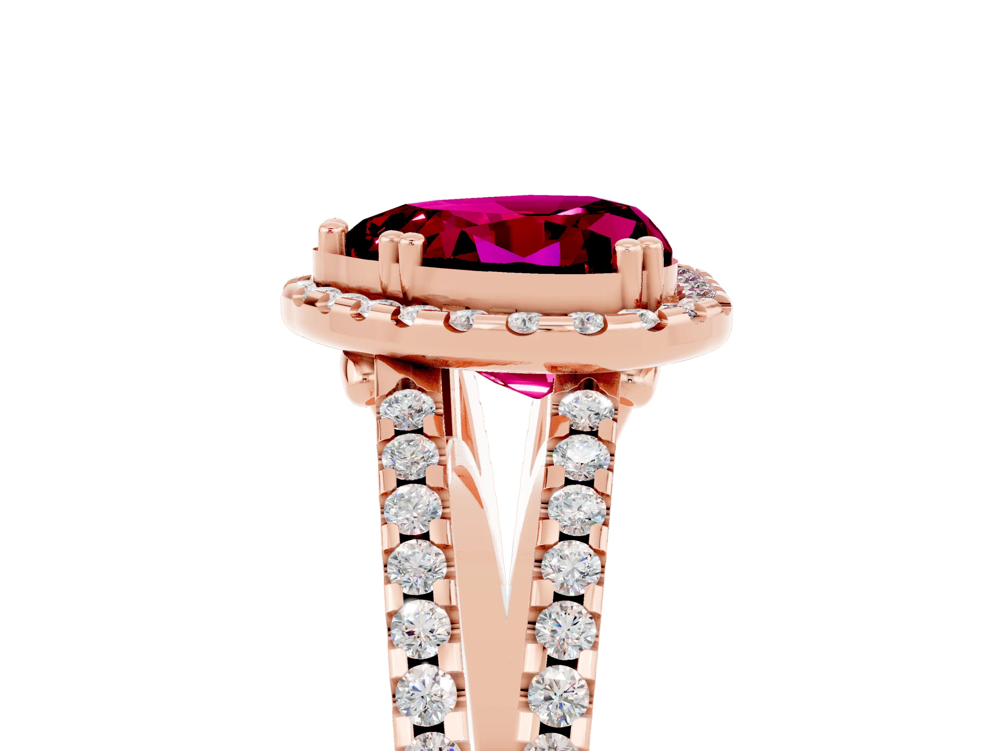 Rose gold Heart Cut Garnet Halo Split Shank Engagement Ring_17