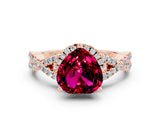 Rose gold Heart Cut Garnet Halo Twist Band Solitaire Prong Setting Ring