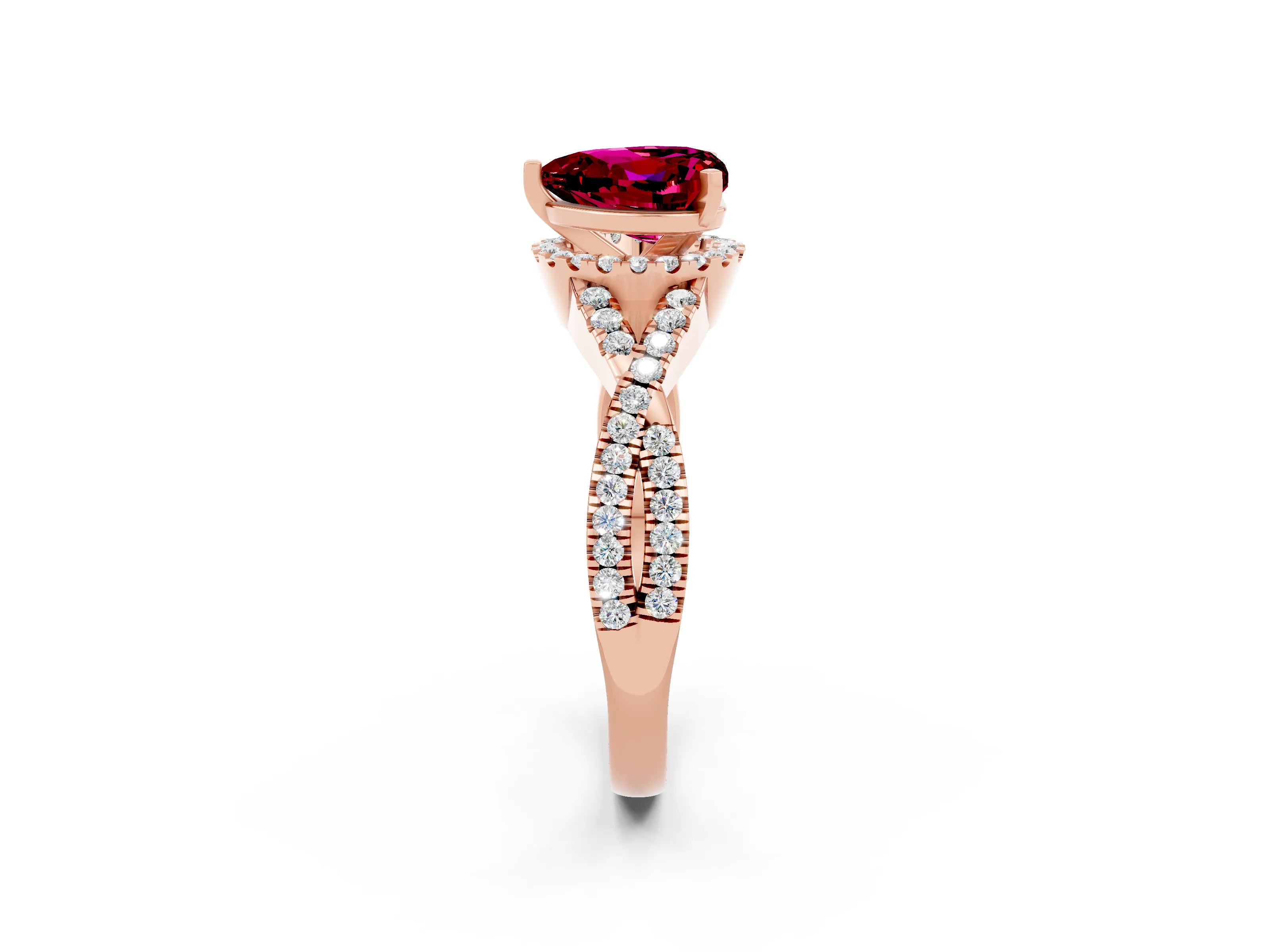 Rose gold Heart Cut Garnet Halo Twist Band Solitaire Prong Setting Ring_2
