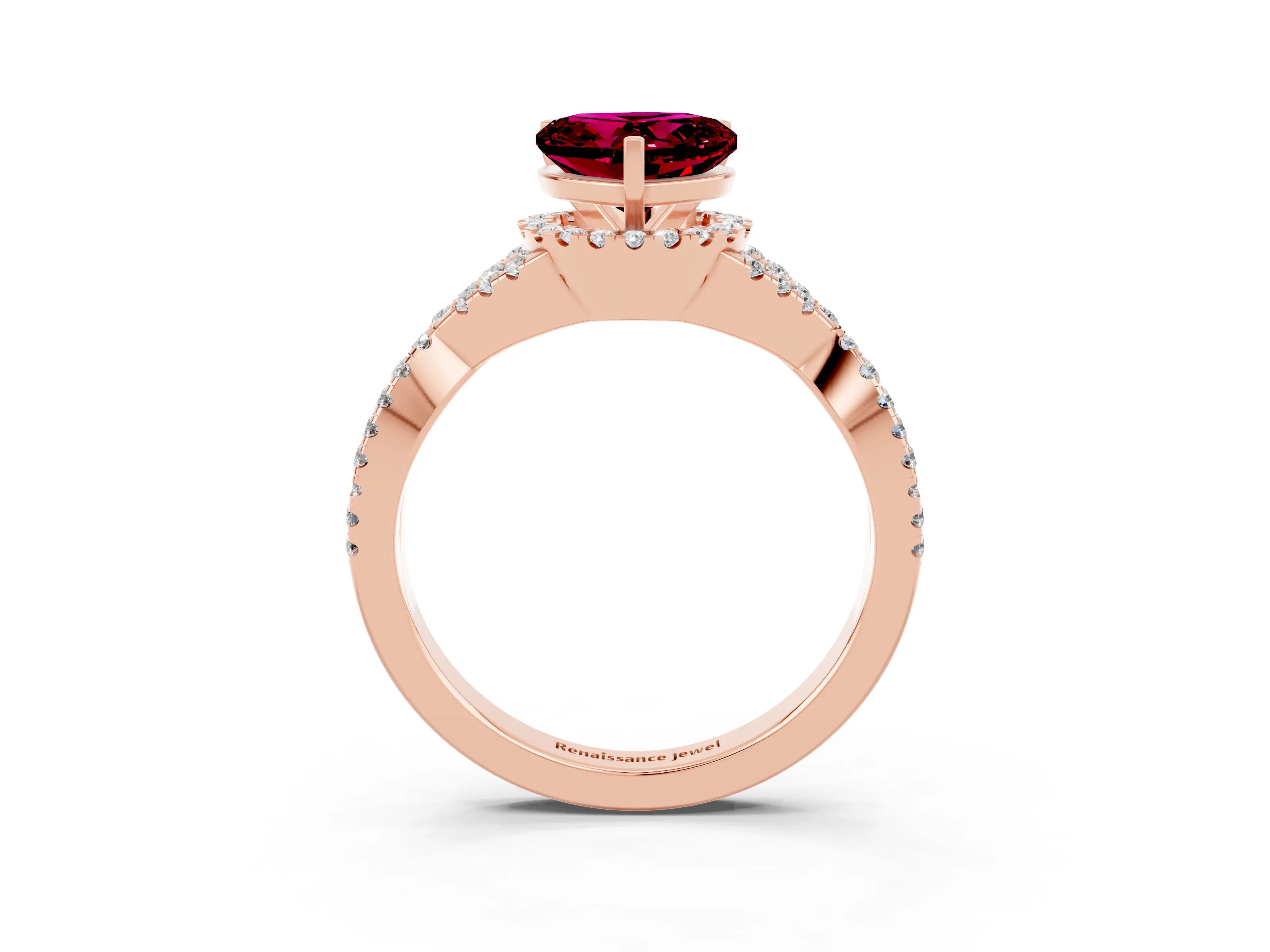 Rose gold Heart Cut Garnet Halo Twist Band Solitaire Prong Setting Ring_3