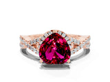 Rose gold Heart Cut Garnet  Halo Twist Band Solitaire Prong Setting Ring_36