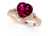 Rose gold Heart Cut Garnet  Halo Twist Band Solitaire Prong Setting Ring_37