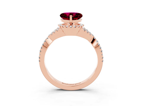 Rose gold Heart Cut Garnet Halo Twist Band Solitaire Prong Setting Ring_3