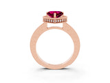 Rose gold Heart Cut Garnet Milgrain Halo Engagement Ring with Round Pavé Band and Prong Setting_15