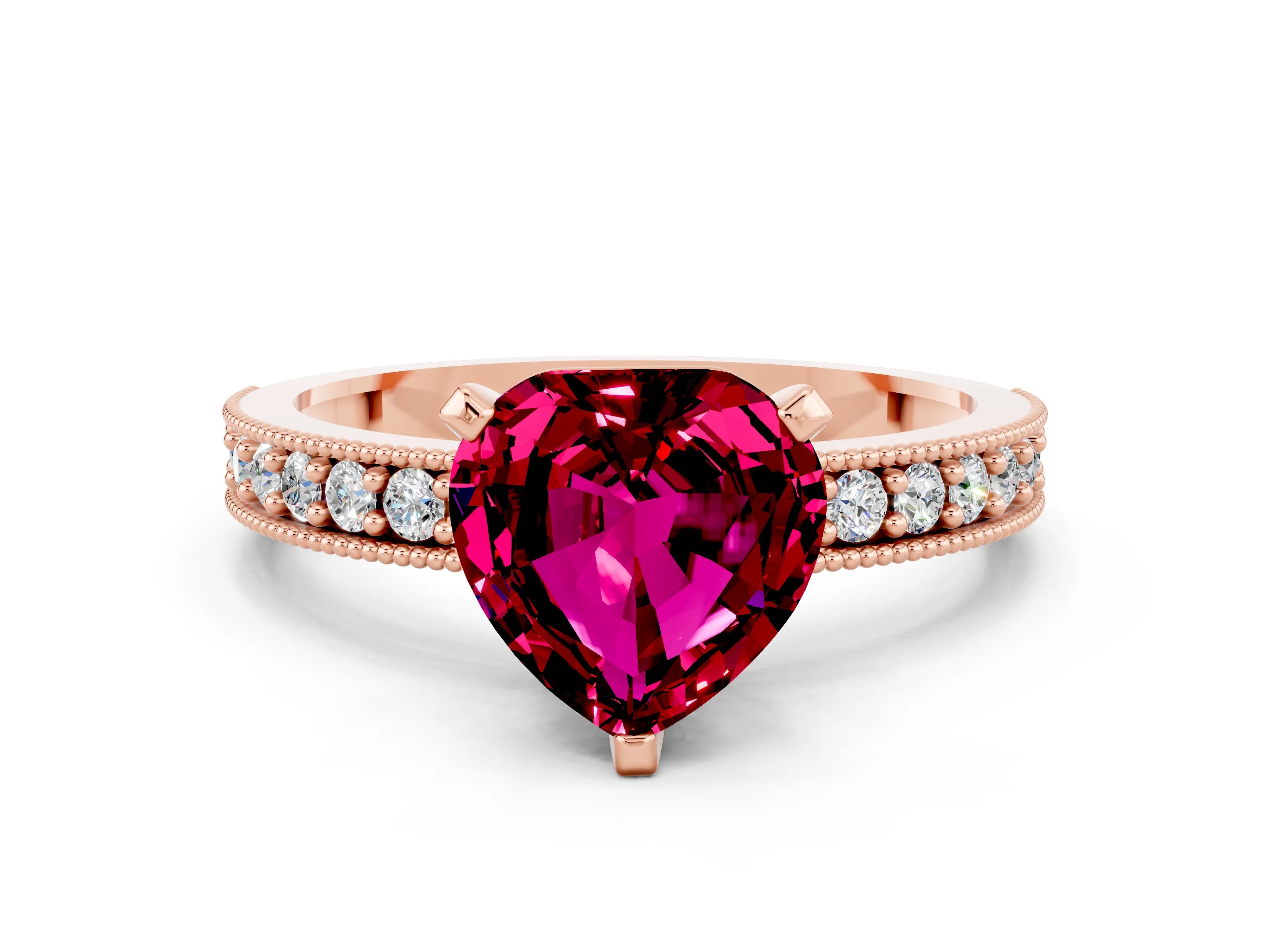 Rose gold Heart Cut Garnet Milgrain Pavé Engagement Ring with Four-Prong Setting_12
