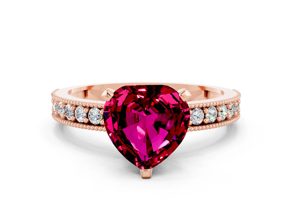 Rose gold Heart Cut Garnet Milgrain Pavé Engagement Ring with Four-Prong Setting