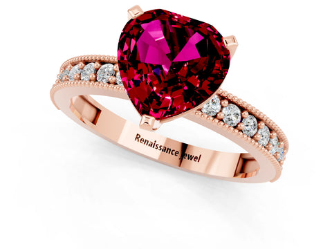Rose gold Heart Cut Garnet Milgrain Pavé Engagement Ring with Four-Prong Setting_13