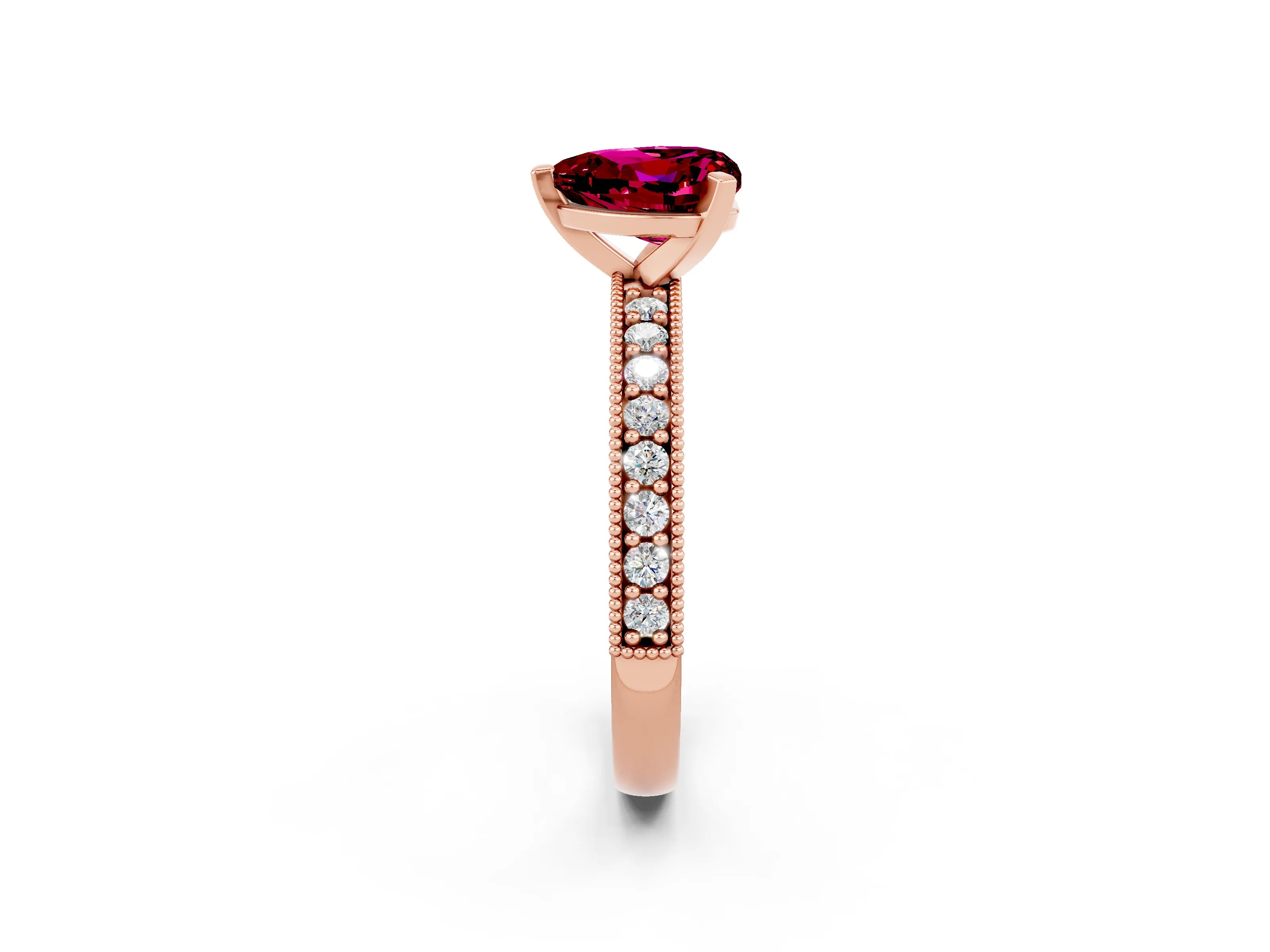 Rose gold Heart Cut Garnet Milgrain Pavé Engagement Ring with Four-Prong Setting_14