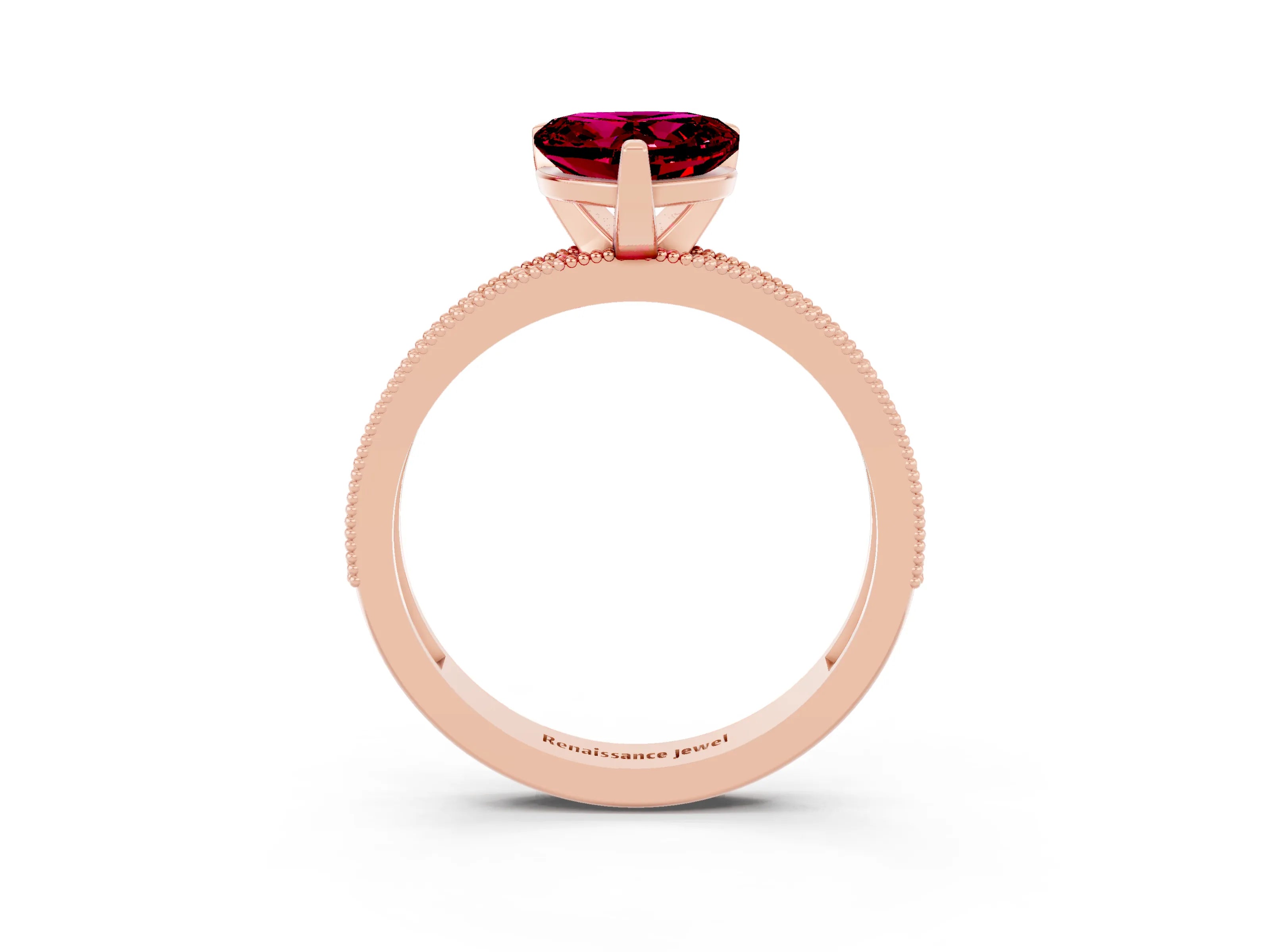 Rose gold Heart Cut Garnet Milgrain Pavé Engagement Ring with Four-Prong Setting_15