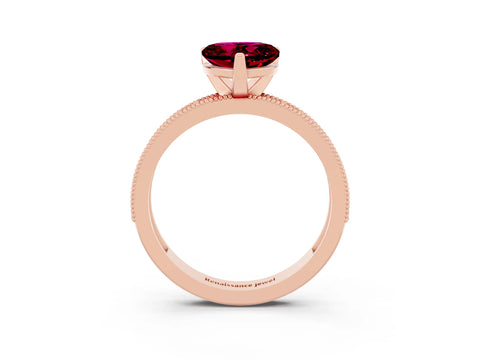 Rose gold Heart Cut Garnet Milgrain Pavé Engagement Ring with Four-Prong Setting_15