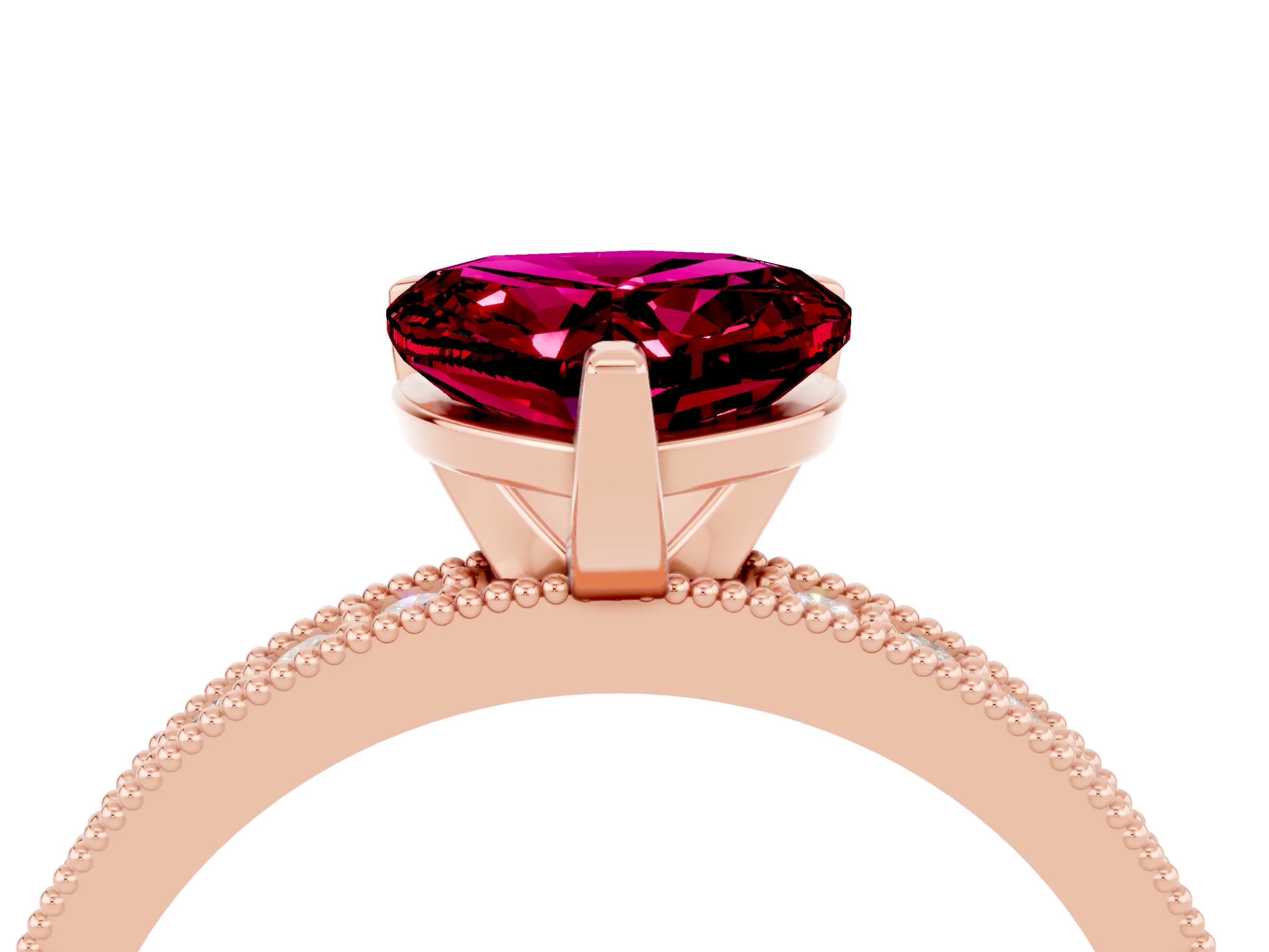 Rose gold Heart Cut Garnet Milgrain Pavé Engagement Ring with Four-Prong Setting_16