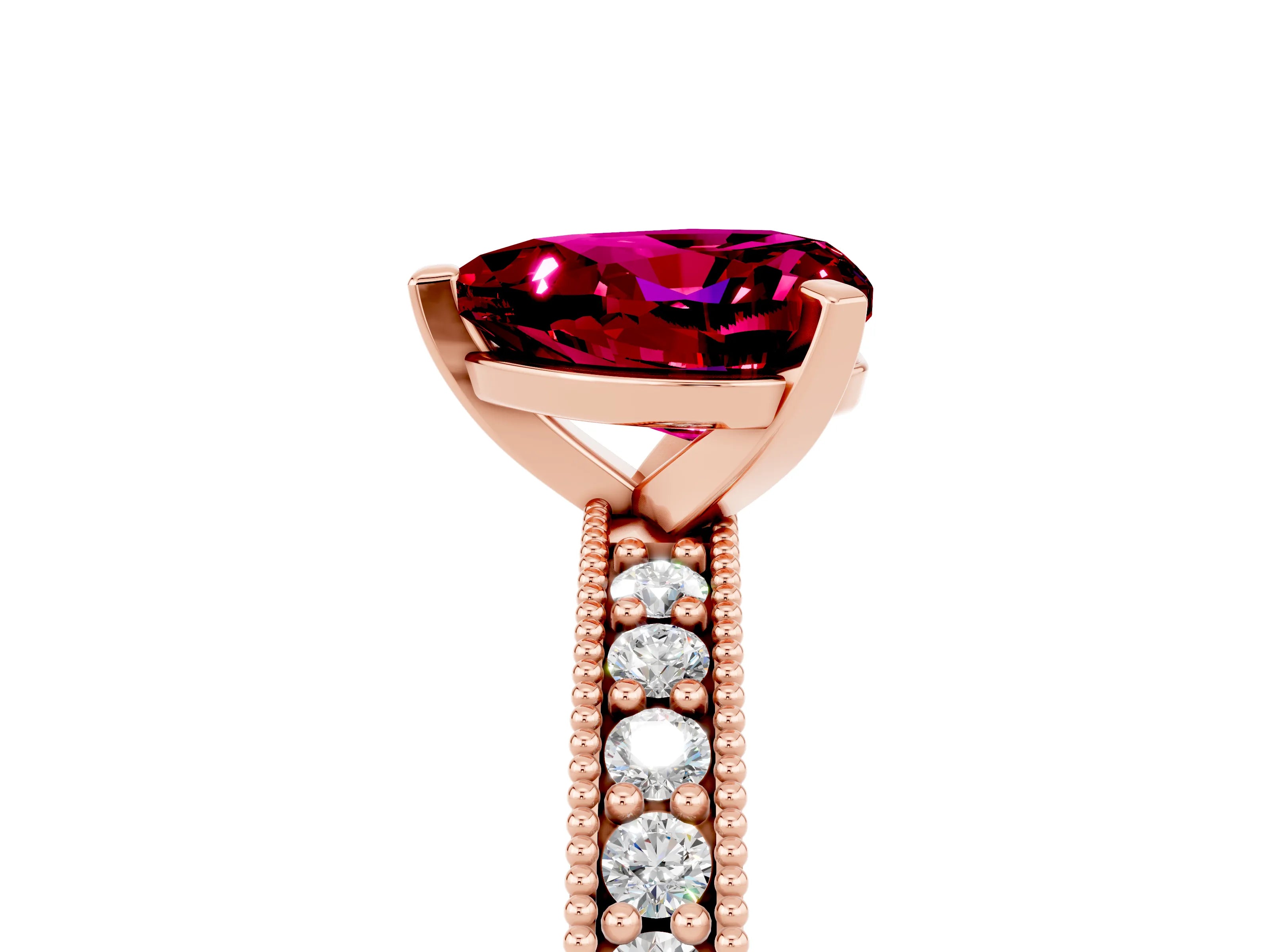 Rose gold Heart Cut Garnet Milgrain Pavé Engagement Ring with Four-Prong Setting_17