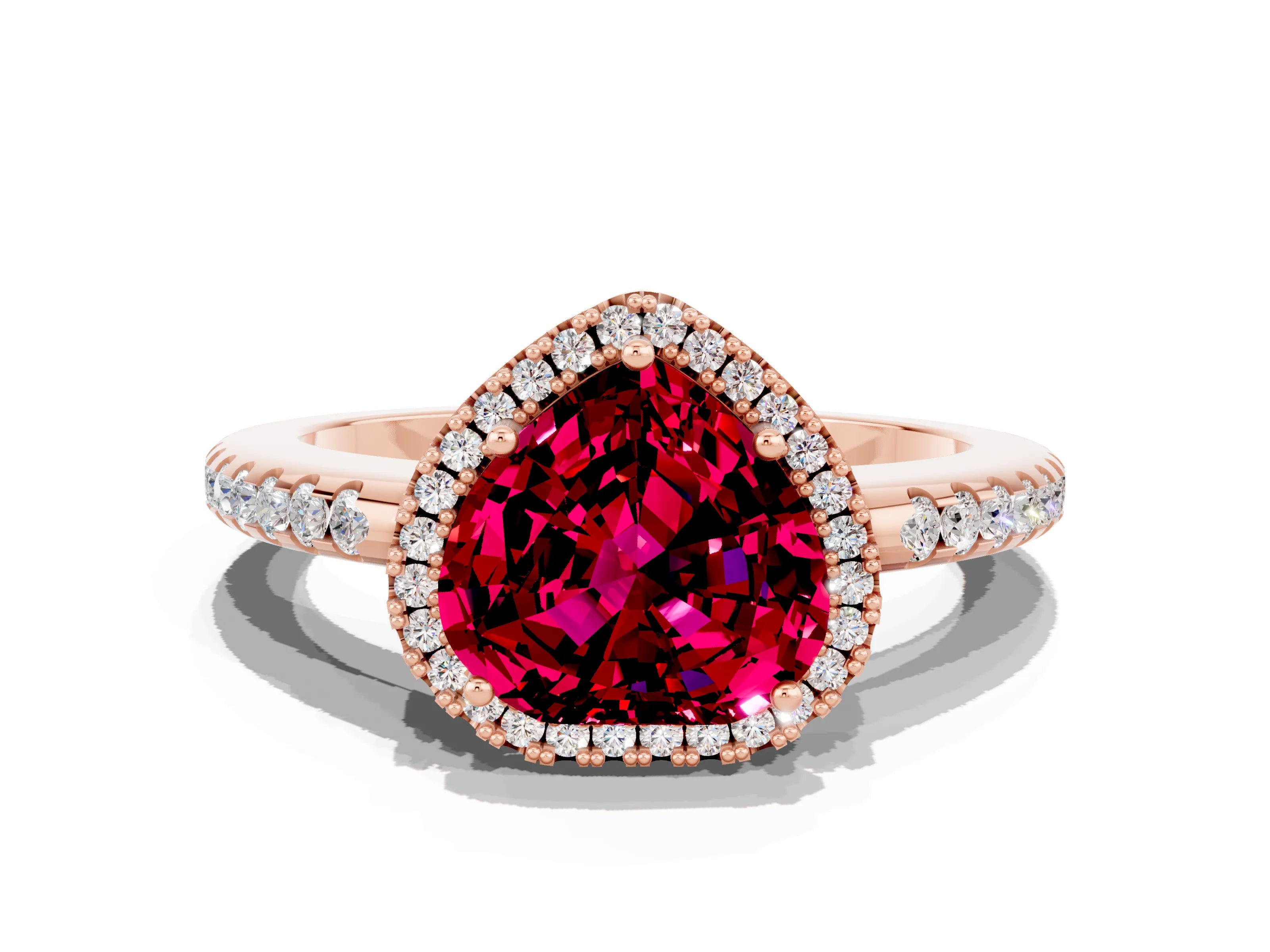 Rose gold Heart Cut Garnet Pavé Halo Ring with Four-Prong Setting_12