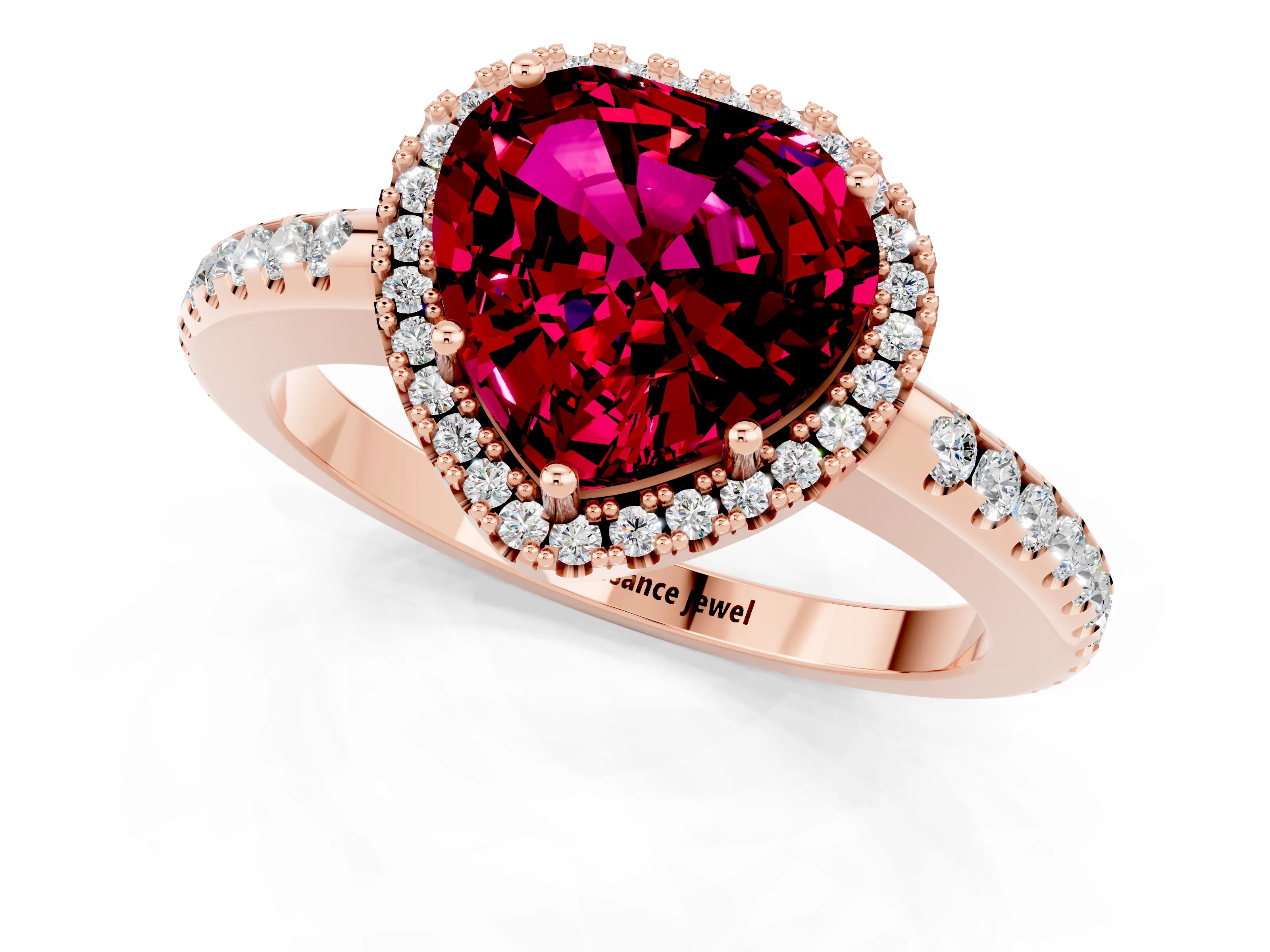 Rose gold Heart Cut Garnet Pavé Halo Ring with Four-Prong Setting_13