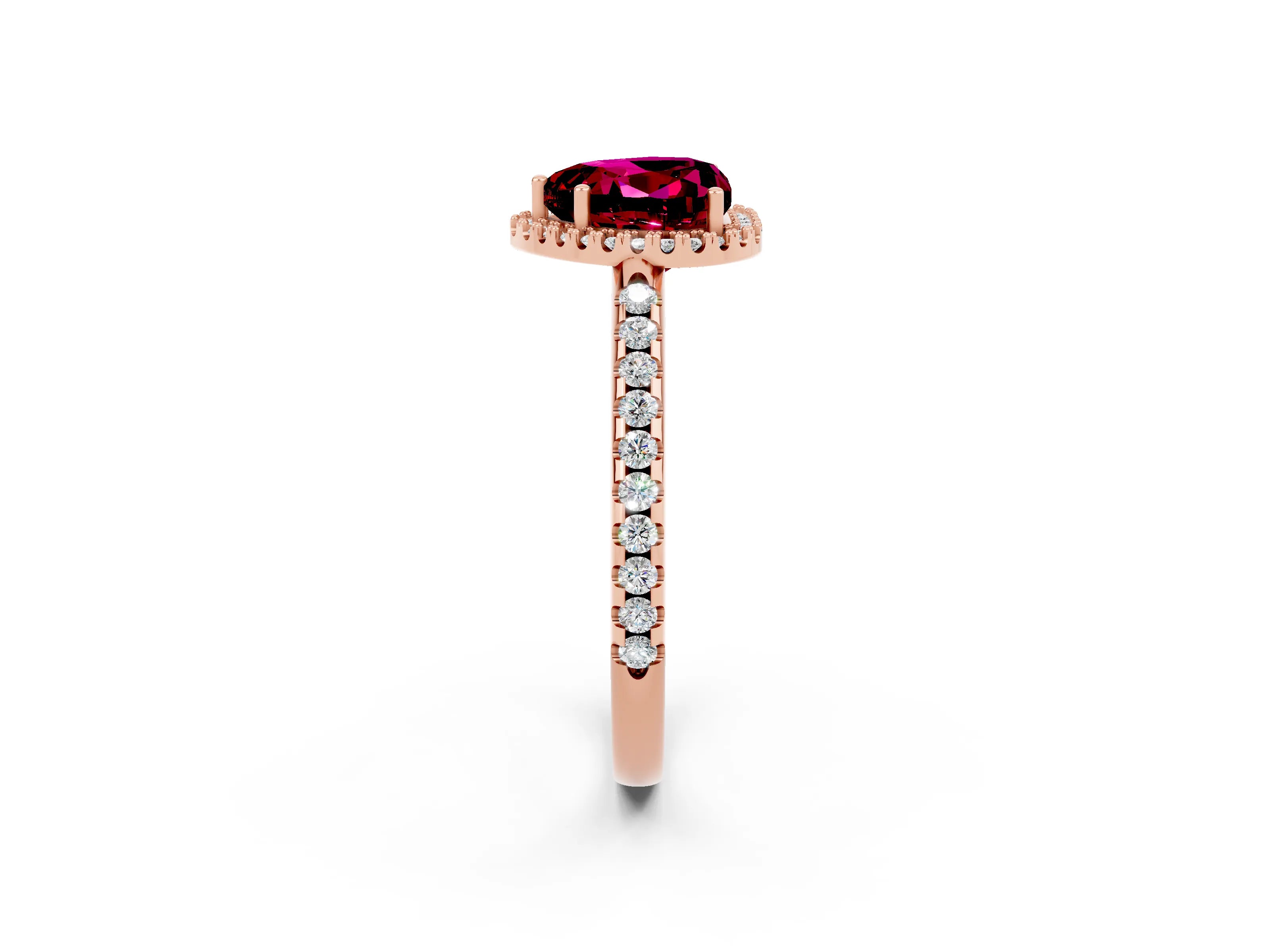 Rose gold Heart Cut Garnet Pavé Halo Ring with Four-Prong Setting_14
