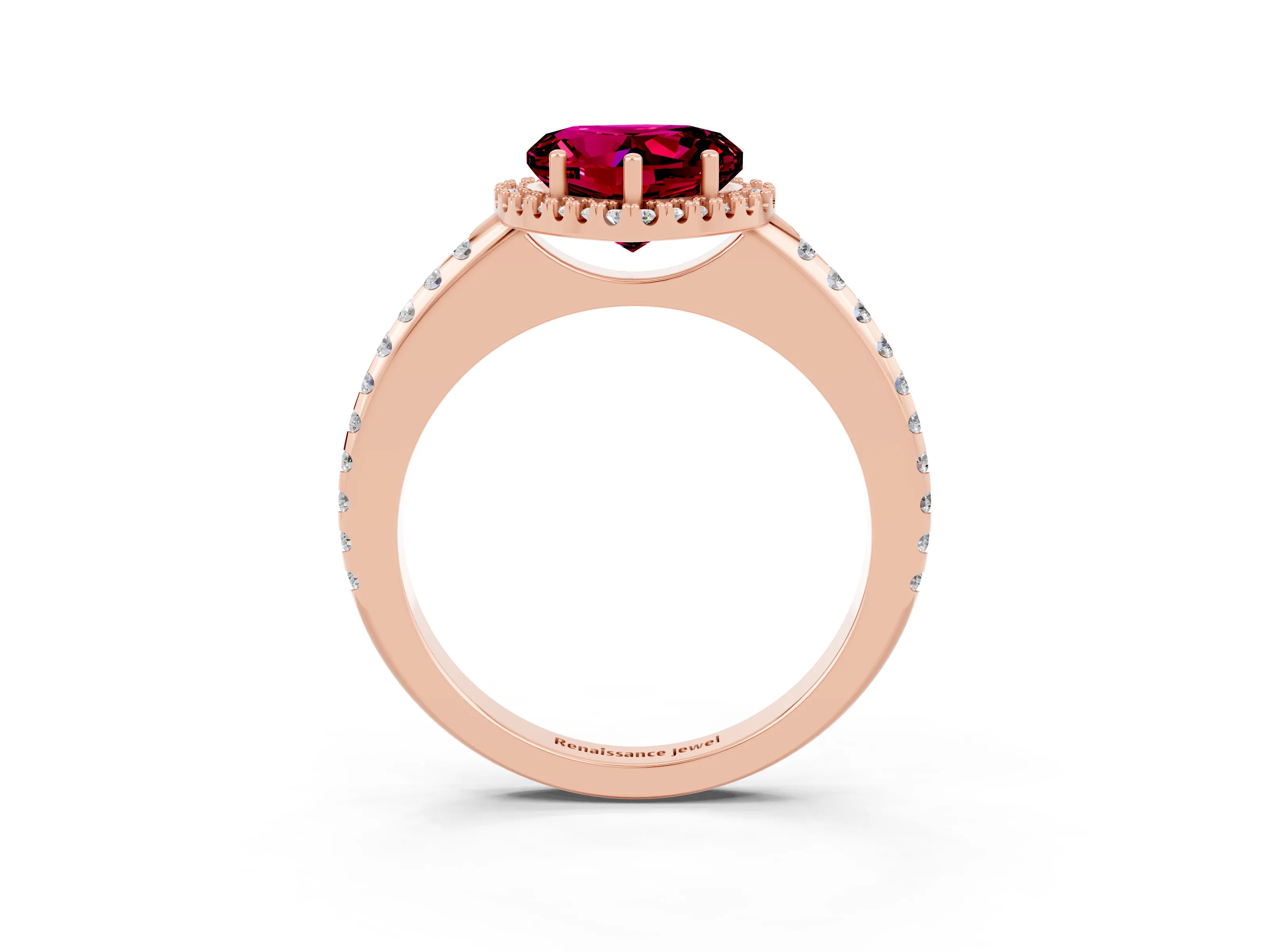 Rose gold Heart Cut Garnet Pavé Halo Ring with Four-Prong Setting_15