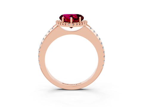 Rose gold Heart Cut Garnet Pavé Halo Ring with Four-Prong Setting_15
