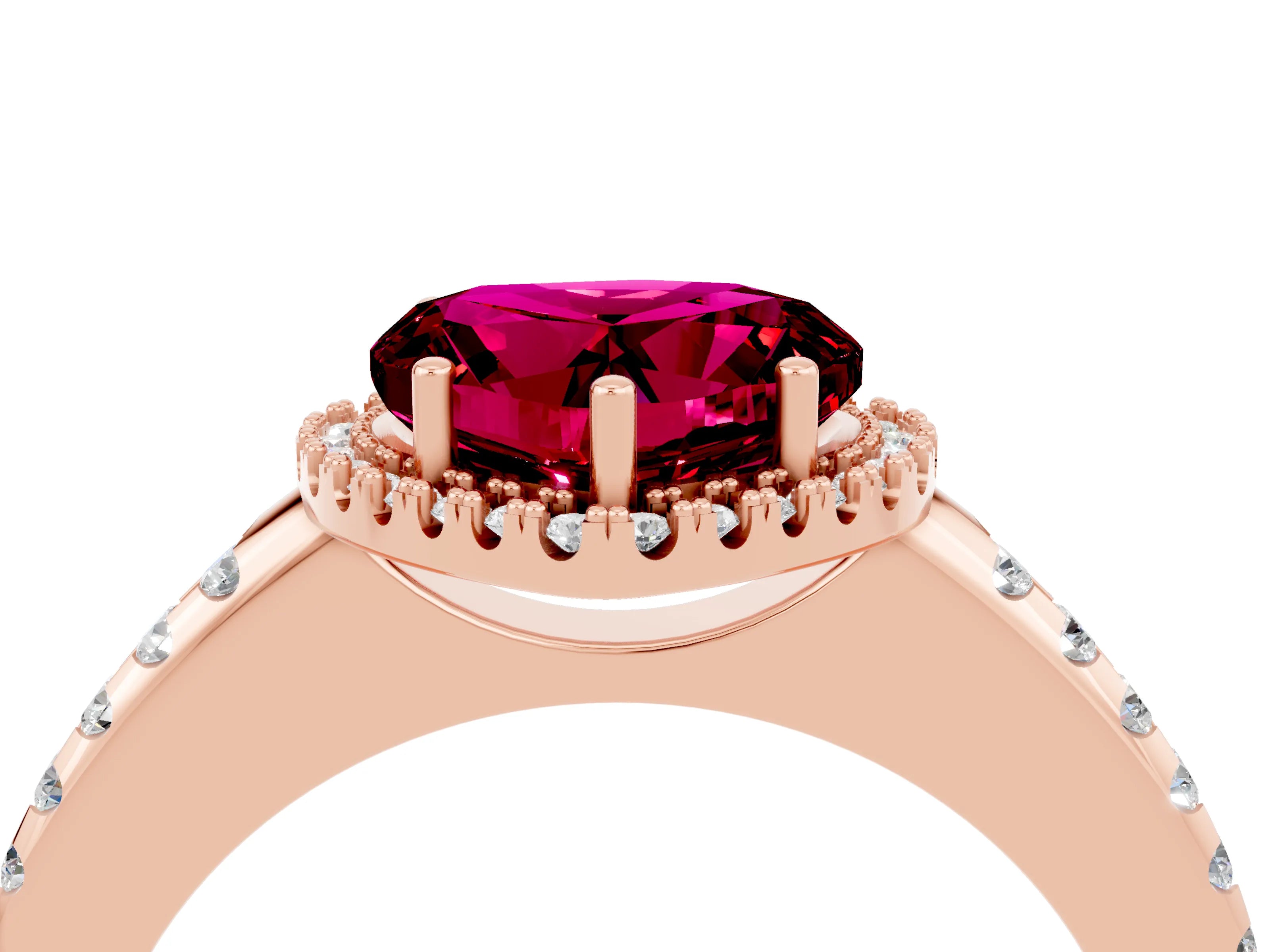 Rose gold Heart Cut Garnet Pavé Halo Ring with Four-Prong Setting_16