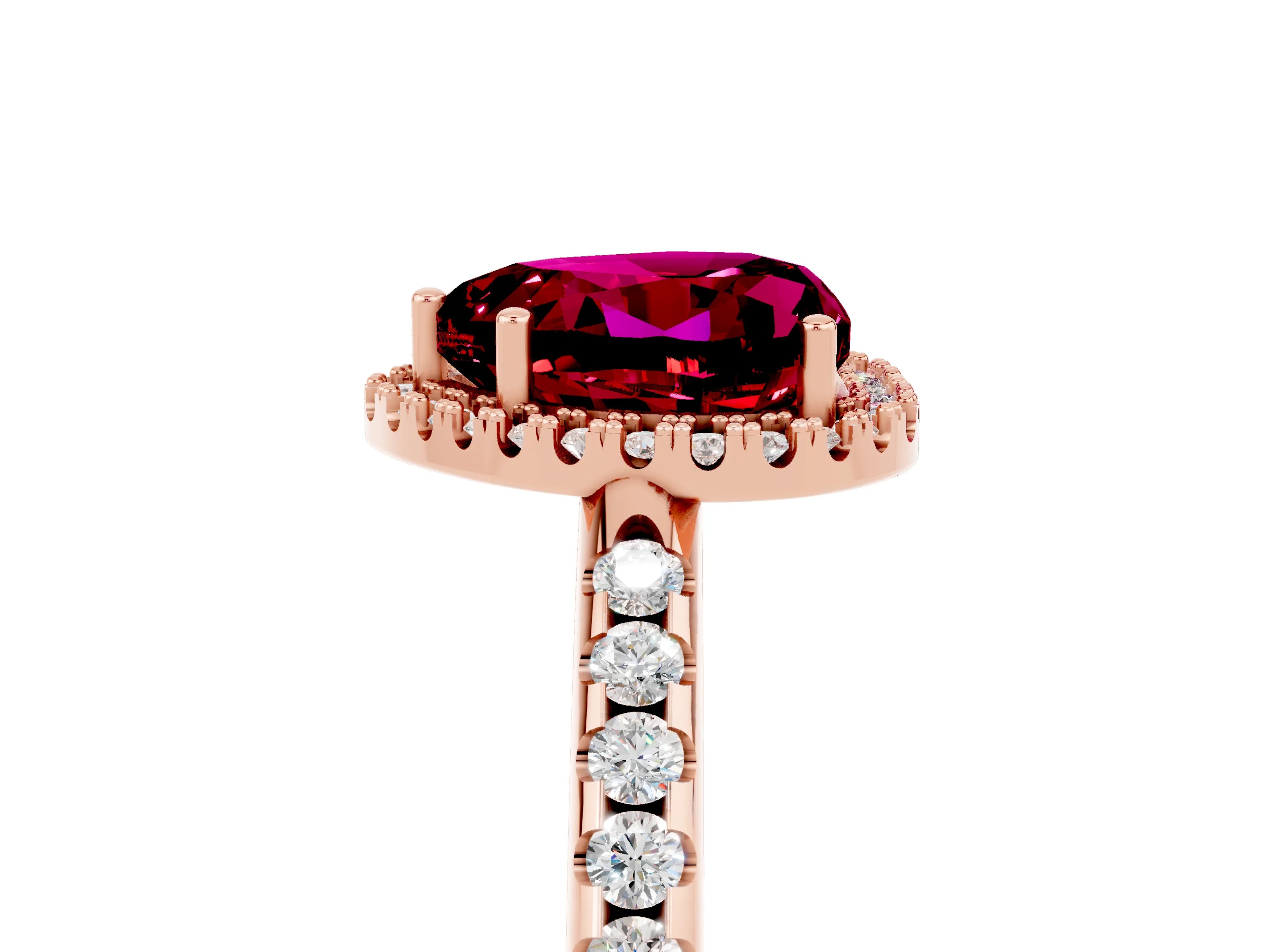 Rose gold Heart Cut Garnet Pavé Halo Ring with Four-Prong Setting_17