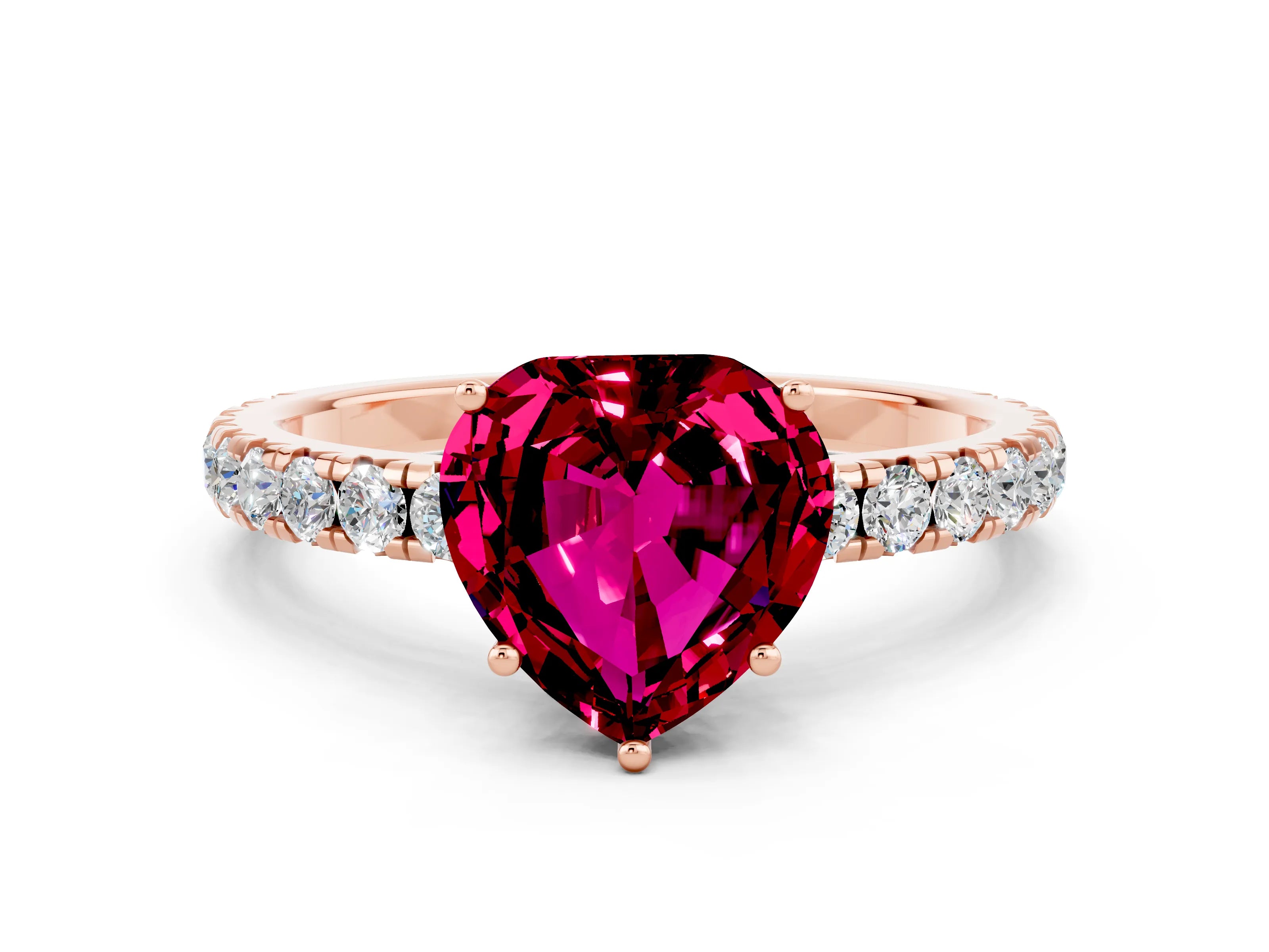 Rose gold Heart Cut Garnet Pavé Solitaire Engagement Ring with Four-Prong Setting_12