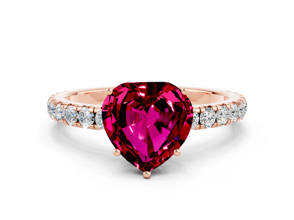 Rose gold Heart Cut Garnet Pavé Solitaire Engagement Ring with Four-Prong Setting